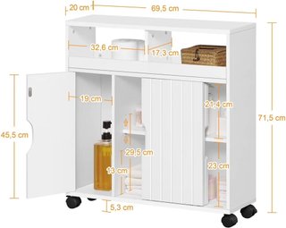 Mueble auxiliar estrecho 20cm con ruedas blanco