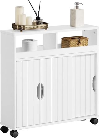 Mueble auxiliar estrecho 20cm con ruedas blanco