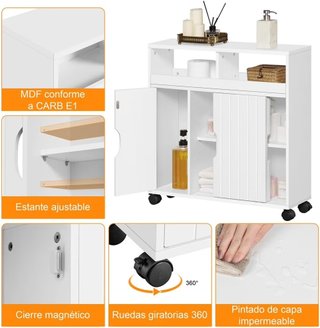 Mueble auxiliar estrecho 20cm con ruedas blanco