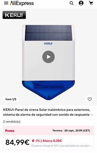 Sirena Solar KERUI Exterior Inalámbrica