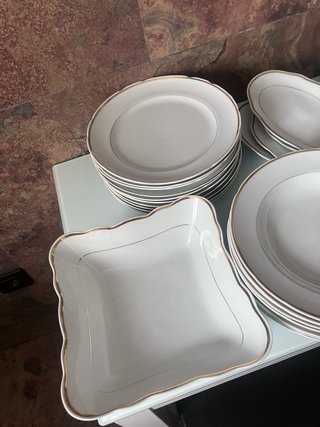 Vajilla Santa Clara Porcelana Blanca y Oro