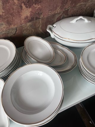 Vajilla Santa Clara Porcelana Blanca y Oro