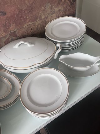 Vajilla Santa Clara Porcelana Blanca y Oro