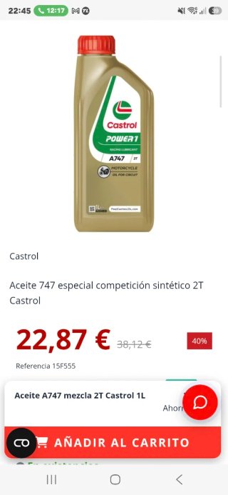 Aceite Castrol Power 1 A747 2T 1L