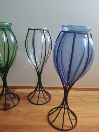 Set di 3 vasi in metallo e vetro soffiato in vari colori