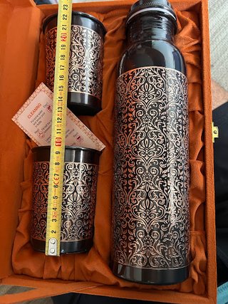 Set Botella 950ml y 2 Vasos 300ml Cobre