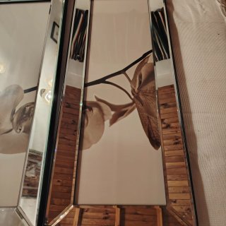 Conjunto 3 Cuadros Espejo Flores Beige