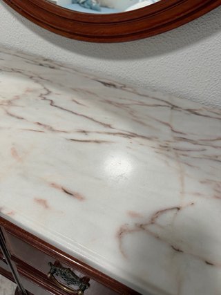 Tocador madera maciza con mármol natural y espejo