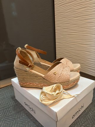 Sandalias esparto Amichi beige/rosa