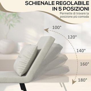 Poltrona Letto 4 in 1, Poltrona Pieghevole con Schienale Regolabile in 5 Posizioni, Divano Letto con Cuscino, Seduta Imbottitura, in Velluto per Casa e Ufficio, 63X73X81 Cm, Bianco Crema