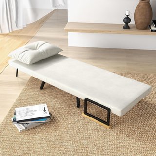 Poltrona Letto 4 in 1, Poltrona Pieghevole con Schienale Regolabile in 5 Posizioni, Divano Letto con Cuscino, Seduta Imbottitura, in Velluto per Casa e Ufficio, 63X73X81 Cm, Bianco Crema