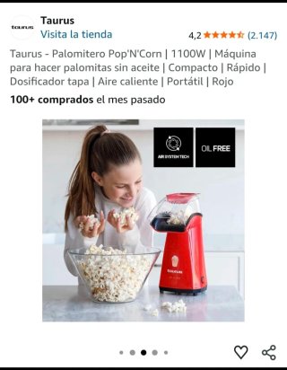 Máquina Palomitas Taurus Roja