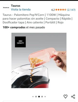 Máquina Palomitas Taurus Roja