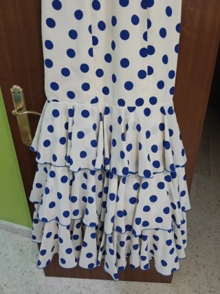 Traje Flamenca Lunares Azul y Blanco