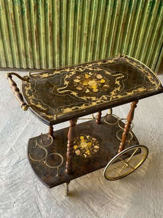 Carrito bar madera italiana con detalles dorados