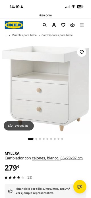 Cambiador Ikea Myllra Blanco