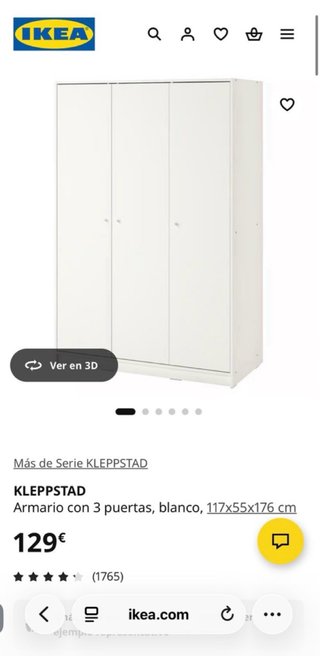 Armario IKEA KLEPPSTAD 3 puertas blanco