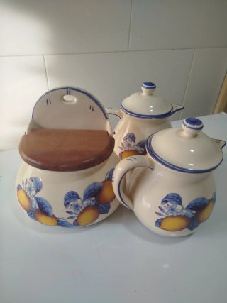 Conjunto Vintage Salero y Jarras Cerámica