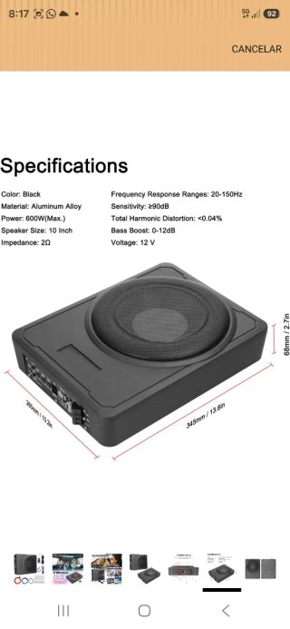Subwoofer autoamplificado Activo Plano Negro