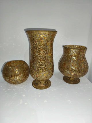 Conjunto 3 jarrones cristal mosaico oro