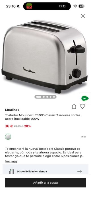 Tostadora Moulinex Acero Inoxidable