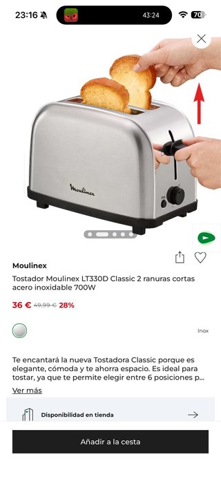 Tostadora Moulinex Acero Inoxidable