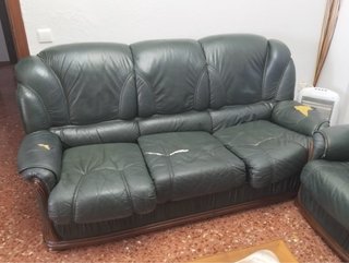 Sofá 3 plazas y 2 sillones piel verde