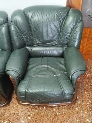 Sofá 3 plazas y 2 sillones piel verde