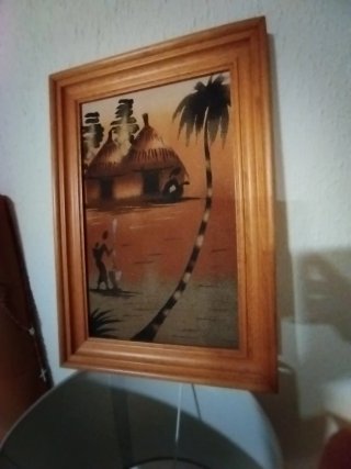 Cuadro paisaje africano con marco de madera