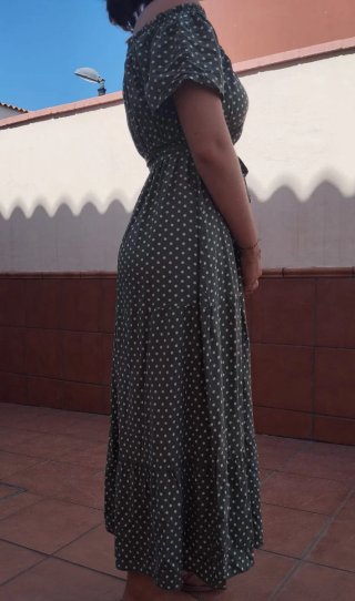 Vestido largo verde lunares blanco