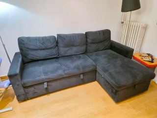 Sofá Cama Chaise Longue Negro/Gris