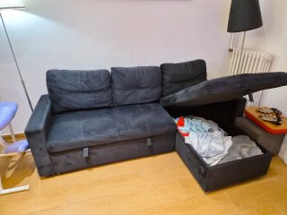 Sofá Cama Chaise Longue Negro/Gris