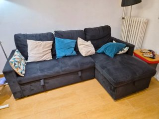 Sofá Cama Chaise Longue Negro/Gris