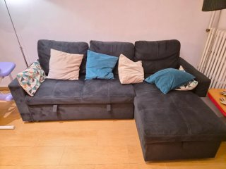 Sofá Cama Chaise Longue Negro/Gris