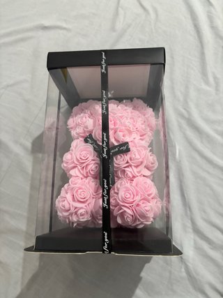 Oso de peluche rosa con caja