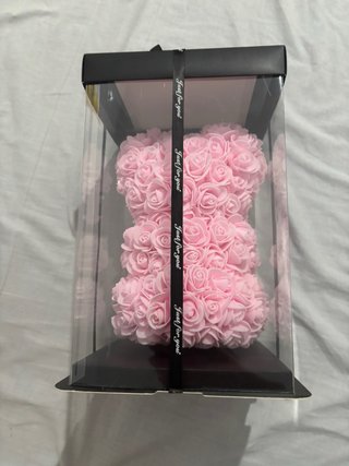 Oso de peluche rosa con caja