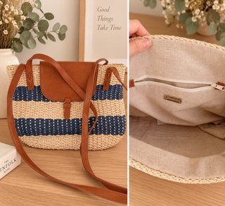Bolso de paja Stradivarius rayas azul