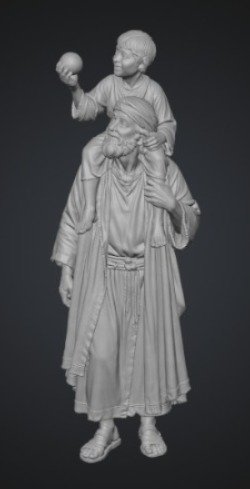 Figura hombre con niño y naranja