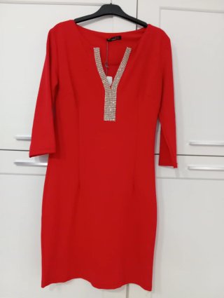 Vestito elegante rosso con strass tg S, nuovo