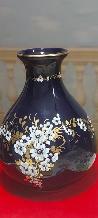 Vaso Porcellana Blu Cobalto Fiori Oro Vintage