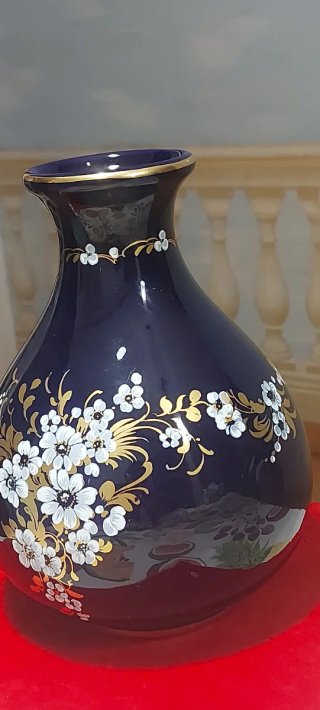 Vaso Porcellana Blu Cobalto Fiori Oro Vintage