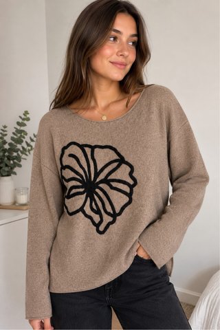 Jersey punto flor negro talla única