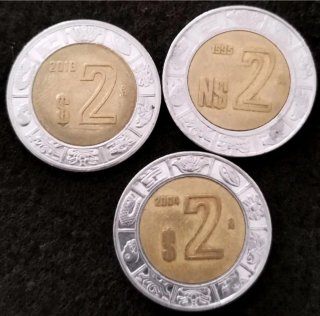 3 Monedas Mexicanas de 2 Pesos