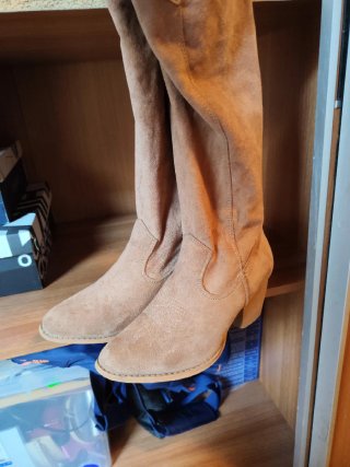 Botas altas de ante mujer beige