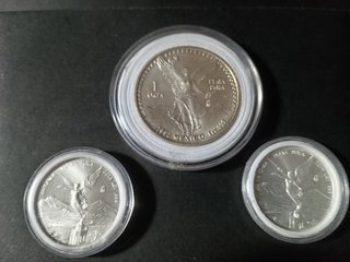 Lote 3 Monedas Plata Mexicana 1oz 1992, 1/4oz 2013