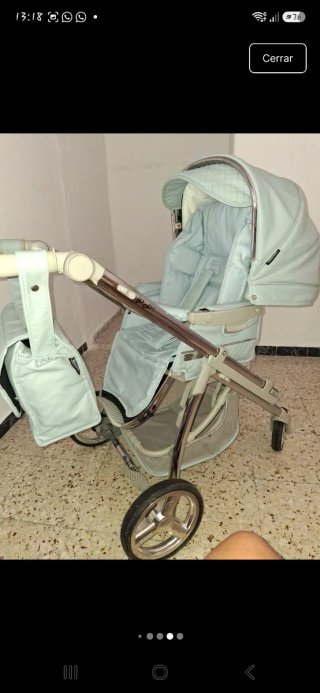 Bebecar azul con capazo silla y bolso