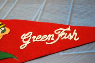 Banderín publicitario antiguo ginebra Green-Fish.