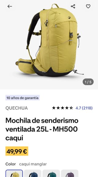 Mochila senderismo 25L verde