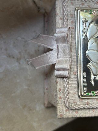 Scatola portagioie tessuto placca argento