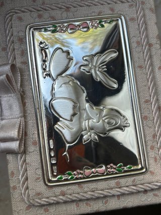 Scatola portagioie tessuto placca argento